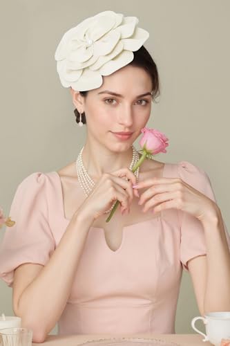 BABEYOND Fascinators Hats for Women Layered Flower Tea Party Derby Hats - color: Beige