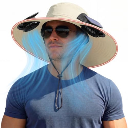 Zaximap Solar Fan Hat with Steel Brim for Men Women UPF 50+ Garden Outdoor Fishing Beach Essential - color: Off-white