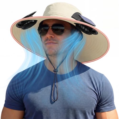 Zaximap Solar Fan Hat with Steel Brim for Men Women UPF 50+ Garden Outdoor Fishing Beach Essential - color: Off-white