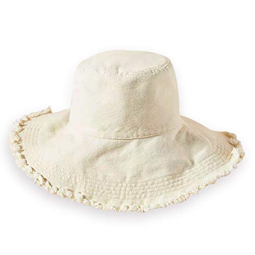 Bucket Hats for Women Wide Brim Summer Travel Packable Cotton Bucket Beach Sun Hat UPF 50+ - color: Beige