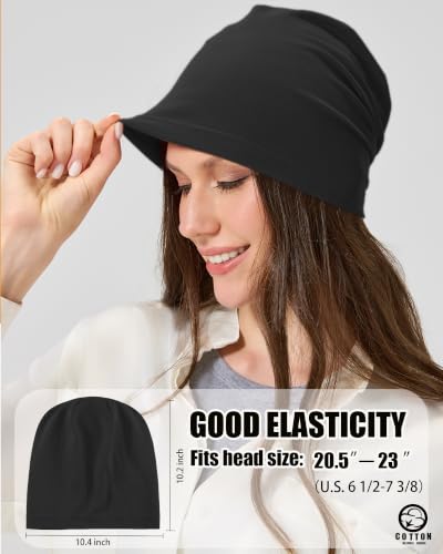 ROYBENS 100% Cotton Thin Slouchy Beanie Hat Women Men Lightweight Chemo Cap - color: 2pcs Black+army Green