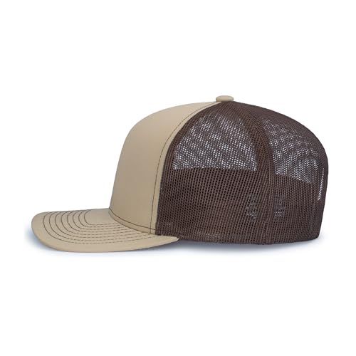 Pacific Headwear Contrast Stitch Trucker Snapback - color: Khaki/Brown/Khaki
