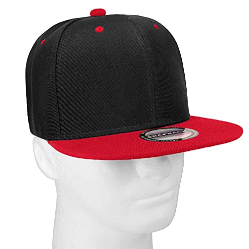 Falari Wholesale 12 Pack Snapback Hat Cap Hip Hop Style Flat Bill Blank Solid Color Adjustable Size - color: 12-pack Black/Red