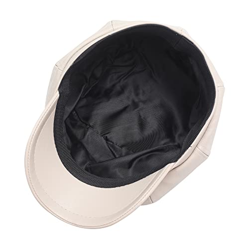 ZLYC Womens PU Leather Newsboy Caps Gatsby Cabbie Hat for Girls - color: Cream White, size: Medium