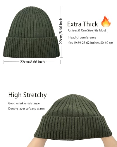 Winter Beanie Hat for Men Women,Fleece Lined Fisherman Beanie - color: 1-army Green
