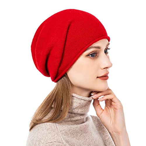 Knit Slouchy Beanie Hats for Women Cashmere Ski Cap Knitted Wool Soft Warm Winter Hat - color: A10-red