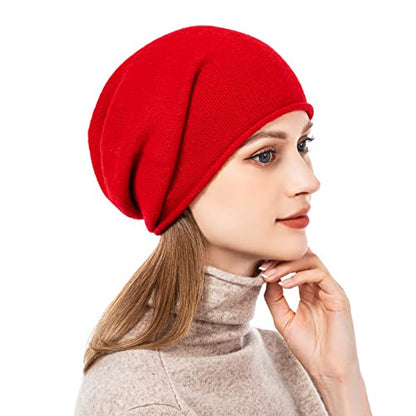 Knit Slouchy Beanie Hats for Women Cashmere Ski Cap Knitted Wool Soft Warm Winter Hat - color: A10-red