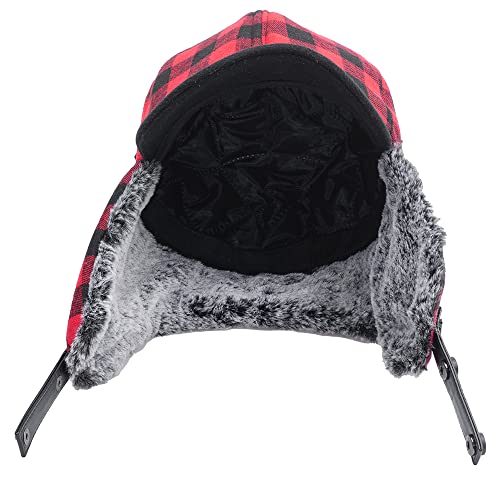 Winter Buffalo Plaid Trapper Hat Hunting hat Sherpa Ear Flaps Hunter Cap Black and Red