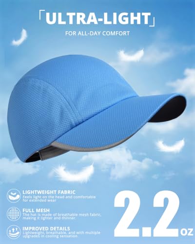 GADIEMKENSD Men’s Running Hat Performance Mesh Cap, Excellent Breathable - color: Light Blue