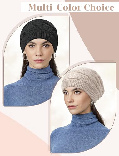 Senker Fashion 2 Pack Winter Beanie Hats for Women, Womens Slouchy Beanies - color: Off White Black