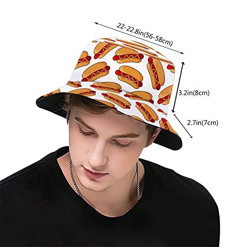 Bucket Hat Sun Beach Packable Fisherman Cap for Women Men Summer Outdoor Hiking - color: Hot Dog Food