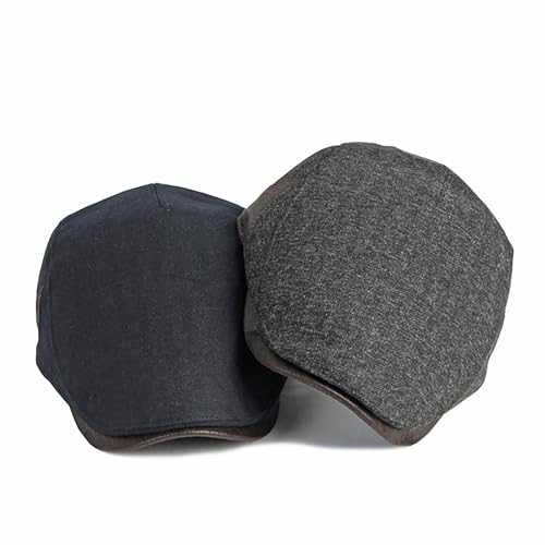 meioro Men's Cotton Newsboy Hat Adjustable Tweed Flat Cap for Men - color: Navy