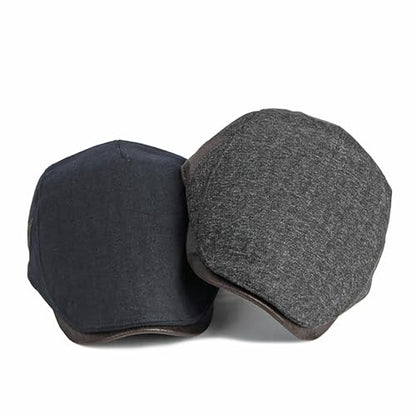 meioro Men's Cotton Newsboy Hat Adjustable Tweed Flat Cap for Men - color: Navy