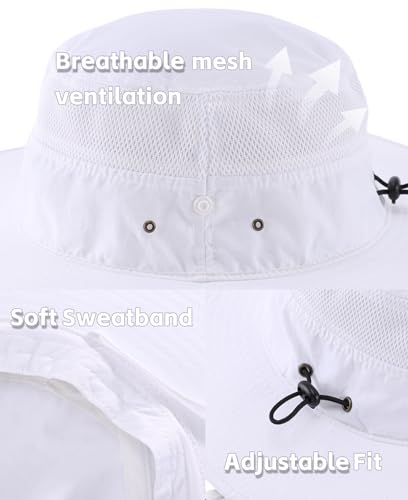 Connectyle UPF 50+ Wide Brim Sun Hat for Men Breathable Cowboy Boonie Hats Outdoor Bucket Hat for Fishing Hiking Safari - color: White