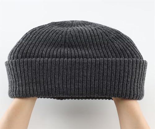Connectyle Short Fisherman Beanie for Men Women Warm Winter Hats Knit Cuffed Beanies Skull Cap Acrylic Watch Hat - color: Dark Grey