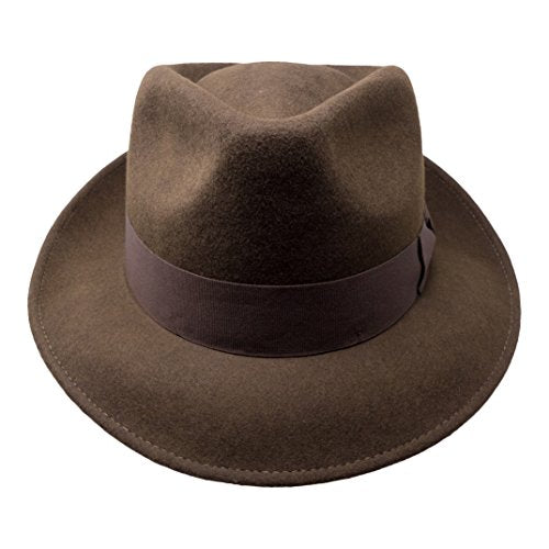 Premium Doyle - Teardrop Fedora Hat - 100% Wool Felt - Crushable for Travel - Water Resistant - Unisex - color: Dark Brown, size: 6 3/4-6 7/8