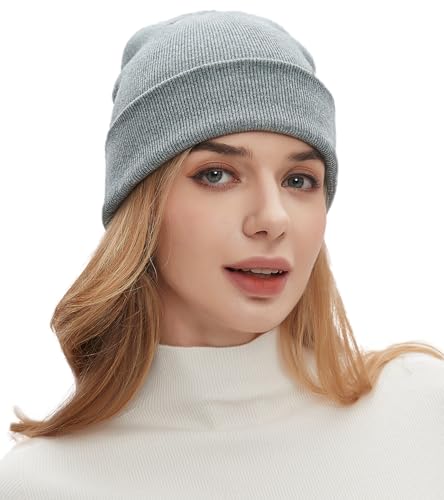 100% Cotton Beanies for Men Women Unisex Cuffed Knitted Skull Cap - color: Grey