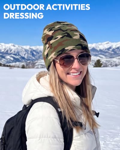 Beanie for Men Women, Winter Double Layer Warm Hat Skull Cap - color: Camouflage 2+black+dark Grey