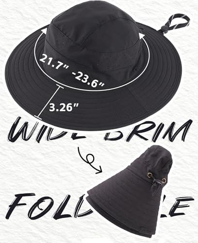 Connectyle UPF 50+ Wide Brim Sun Hat for Men Women UV Protection Bucket Hats Outdoor Breathable Safari Hat for Fishing Hiking - color: Black