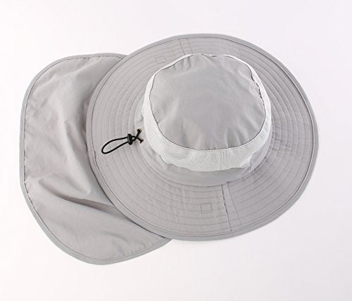 Home Prefer Outdoor UPF50+ Mesh Sun Hat Wide Brim Fishing Hat with Neck Flap Sun Hat for Men Women - color: Light Gray