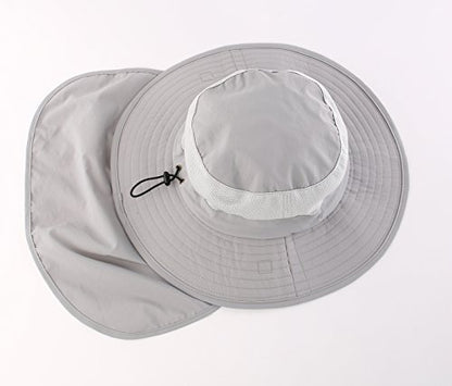 Home Prefer Outdoor UPF50+ Mesh Sun Hat Wide Brim Fishing Hat with Neck Flap Sun Hat for Men Women - color: Light Gray