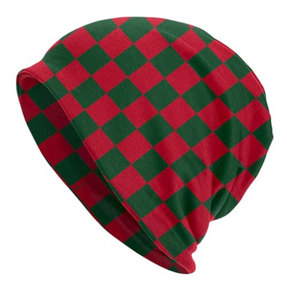 Slouchy Beanie Hat Skull Cap Chemo Headwear Baggy Hats for Men Women Running Cycling - color: Red Green Checkered