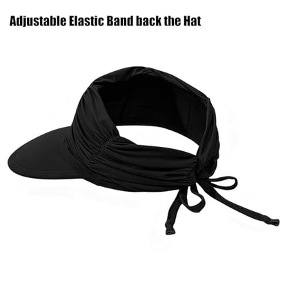 KXF Sun Visors Hat for Women Wide Brim Beach Hat Foldable Visor Hat Cap Ponytail Summer Packable UPF 50+ Adjustable Stretchy - color: Black