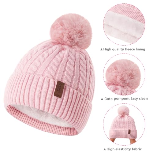3Pcs Winter Women Beanie Hat Scarf and Touch Screen Gloves Sets Girls Classic Knit Warm Chunky Fleece Lined Cable Cap - color: Beige