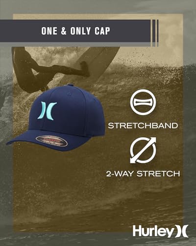 Hurley Mens Textured Fitted Baseball Cap, Moisture Wicking, Curved Brim - color: Mystic Navy, size: Small-Medium