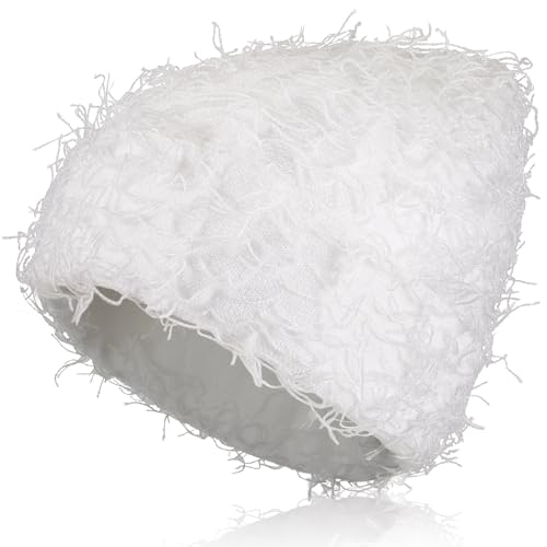 Chuarry Distressed Knitted Beanie Fuzzy Winter Hat - color: Assorted White