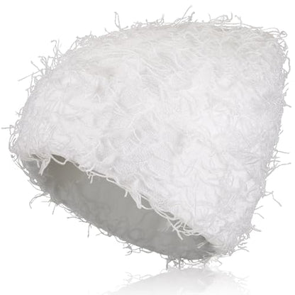 Chuarry Distressed Knitted Beanie Fuzzy Winter Hat - color: Assorted White