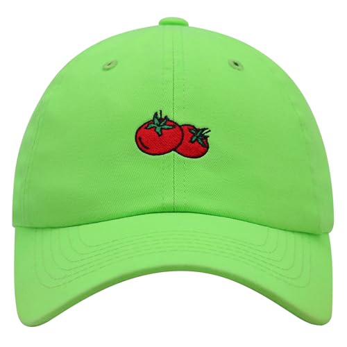 JPAK Two Tomatoes Premium Dad Hat Embroidered Cotton Baseball Cap Vegetables Embroidery - color: Neon Green