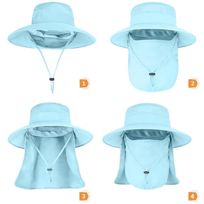 ZOORON Sun Hats for Men Women with Neck Flap Fishing UPF 50+ UV Protection - color: Blue (With Face Cover)