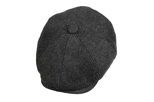8 Panel Wool Blend Newsboy Cap – Classic Tweed & Herringbone Baker Boy Hat for Men & Women - color: Black Herringbone, size: XX-Large