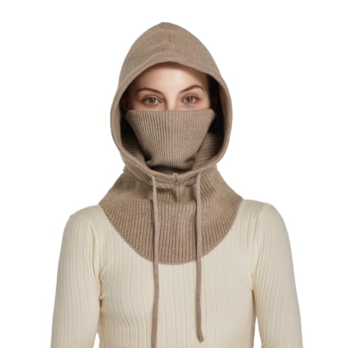 Knit Balaclava for Women Winter Hats Ski Mask Face Cover Neck Warmer - color: B-camel