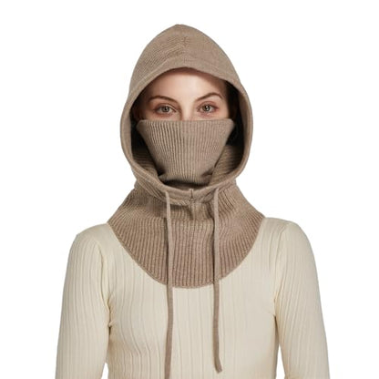 Knit Balaclava for Women Winter Hats Ski Mask Face Cover Neck Warmer - color: B-camel
