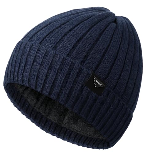 Wmcaps Winter Knitted Beanie for Men Women, Fleece Lined Warm Hat - color: Navy Blue