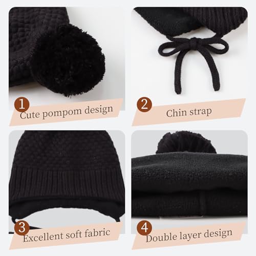 Baby Girl Winter Hats Pompom Infant Boys Beanie Knitted Kid Hat - color: Black, size: 2-8 Years