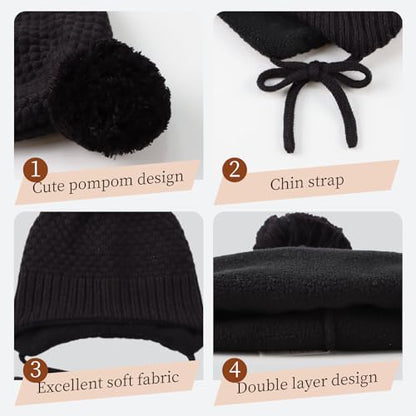 Baby Girl Winter Hats Pompom Infant Boys Beanie Knitted Kid Hat - color: Black, size: 2-8 Years