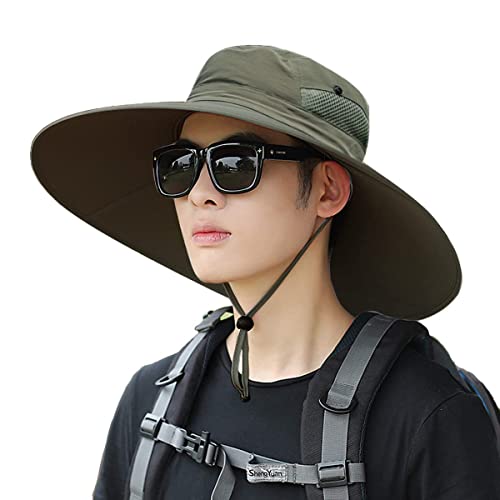 HUAMULAN Men Women 6" Wide Brim Sun Protection Hat Summer Fishing Hats - color: A3-armygreen