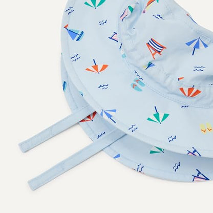 Amazon Essentials x Sofia Grainge Unisex Babies' Cotton Bucket Hat - color: Pale Blue Beach, size: 3-6 Months
