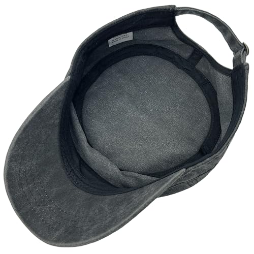 Washed Cotton Military Hat Cadet Cap Army Flat Top Basic Everyday - color: Black, size: X-Large-XX-Large