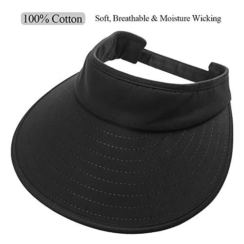 Sun Visor Hats Women Large Brim Summer UV Protection Beach Cap - color: Black