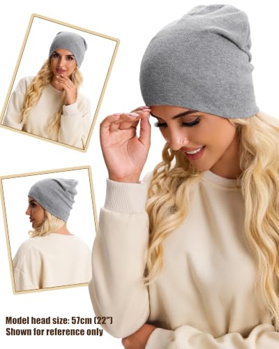 vidsel 100% Cotton Slouchy Beanie for Women Men, Thin Beanies Winter Hat - color: Light Gray