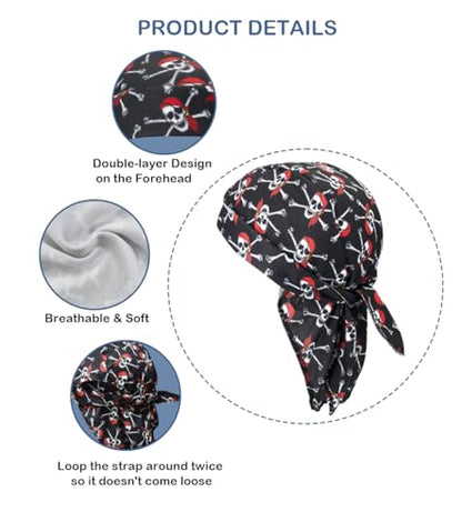 Sweat Wicking Do Rags Skull Caps, Cooling Hip Hop Hat, Beanie Durag Motorcycle Head Wrap Doo Rag Liner for Men Women - color: Red Hat Skull