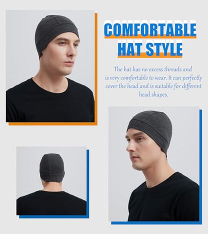 Cotton Skull Caps for Men Women Beanie Chemo Headwear Sleep Hat - color: Set B-black,navy,dark Gray