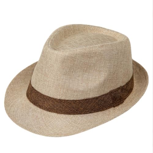Packable Straw Fedora Hat for Men Short Brim Beach Sun Cap Roll Up Summer Cuban Hat UPF50+ Travel Straw Sun Hat with Band - color: Beige