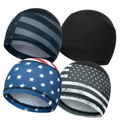 Cooling Skull Caps Helmet Liner Hard Hat Sweat Liner Motorcycle Cycling Cap - color: 4pcs (Black+ 3pcs Flag Style)