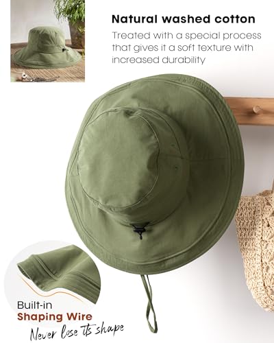 Hatiis Womens Sun Hat with Ponytail Hole Cotton Shapeable Wide Brim - color: Green