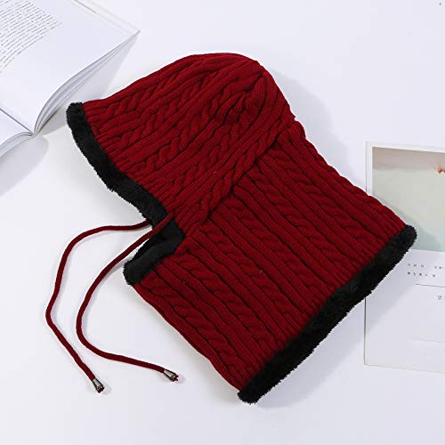 HUAMULAN Women Winter Knit Balaclava Fleece Lined Hooded Beanie Hats - color: Red, size: One Size